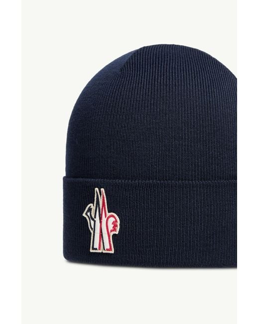 Moncler Blue Grenoble Logo Patch Knitted Beanie for men