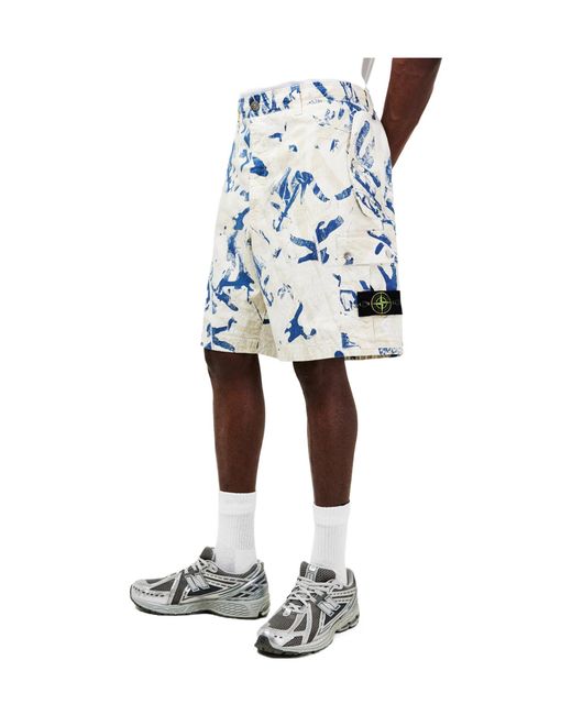 Stone Island Blue Camo Cargo Shorts for men