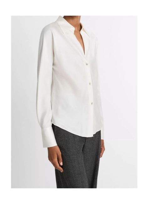 Vince White Long-Sleeved Button-Up Satin Shirt