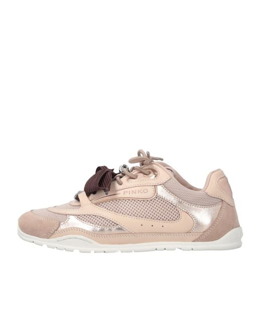 Pinko Pink Logo Detailed Lace-Up Sneakers