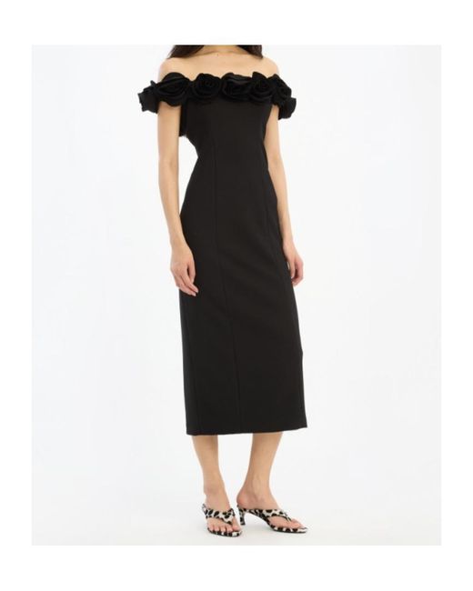 ROTATE BIRGER CHRISTENSEN Black Floral Trim Midi Dress