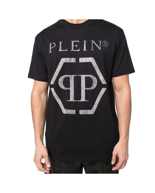 Philipp Plein Black Hexagon-Logo T-Shirt for men