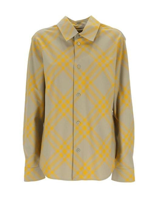 Burberry Yellow Checked Collared Long-Sleeve Shirt