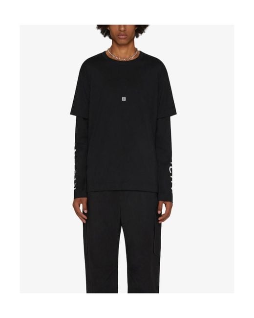 Givenchy Black 4G Embroidered Long-Sleeved T-Shirt for men