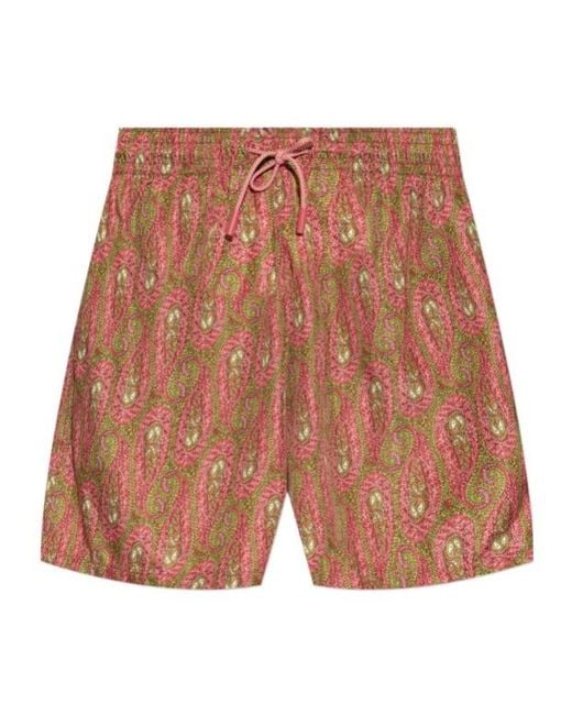 Etro Red Paisley-Print Swim Shorts for men