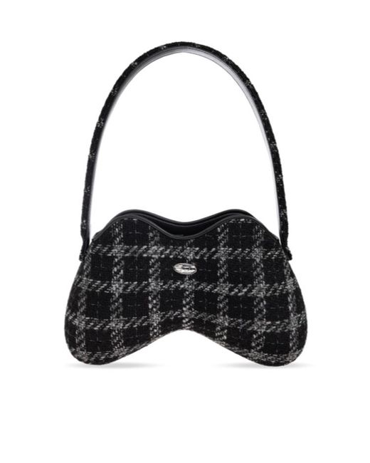 DIESEL Black Houndstooth Motif Double-D-Shoulder Bag