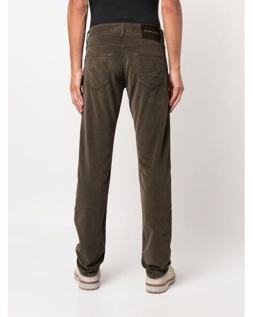 Jacob Cohen Gray Logo Patch Low-Rise Corduroy Trousers for men