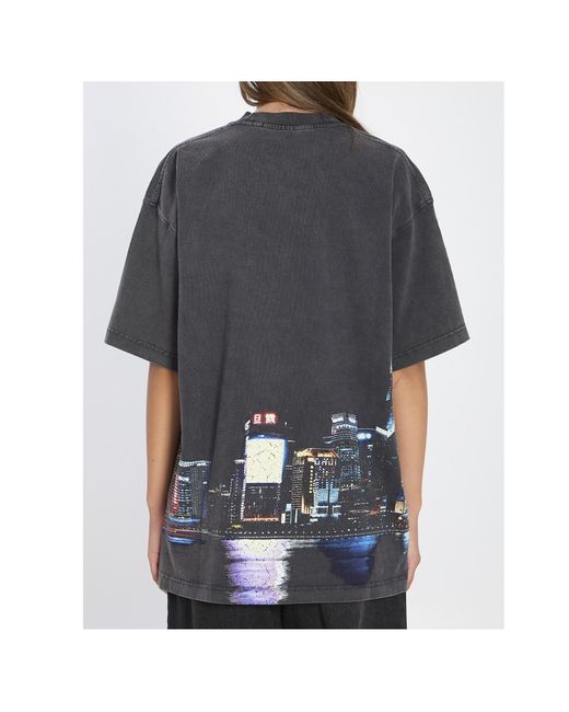 Alexander Wang Multicolor T-Shirt With Thermo-Applied Rhinestones And Shanghai Skyline