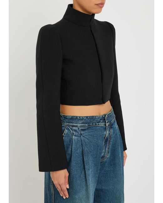 Alaïa Black Funnel-Neck Cavalry Twill Cropped Jacket