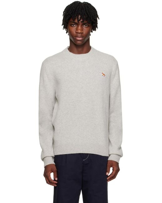 Maison Kitsuné White Maison Kitsuné Fox Patch Knitted Jumper for men