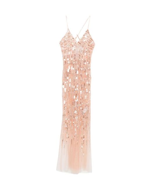 Elisabetta Franchi Pink Sequin-Embellished Sleeveless Maxi Dress