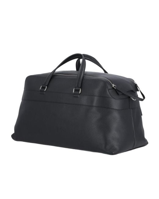 Orciani Black Micron Grained Leather Travel Bag for men