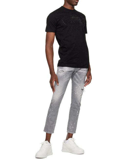 DSquared² Gray Skater Distressed Paint-Splatter Jeans for men