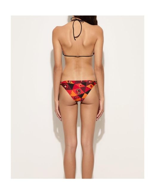 Emilio Pucci Red Pucci Occhi-Printed Triangle Drawstring Bikini Top