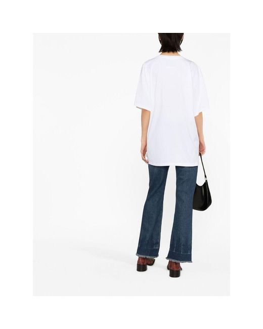 Moschino White Maxi Logo Embroidered Crewneck T-Shirt