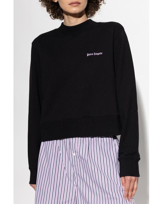 Palm Angels Black Logo Embroidered Crewneck Sweatshirt
