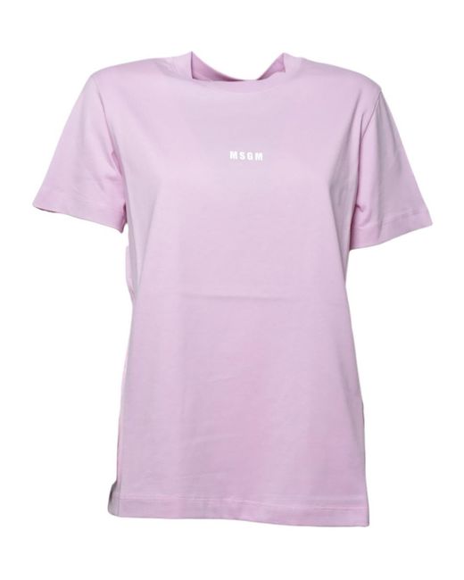 MSGM Purple Logo-Printed Crewneck T-Shirt