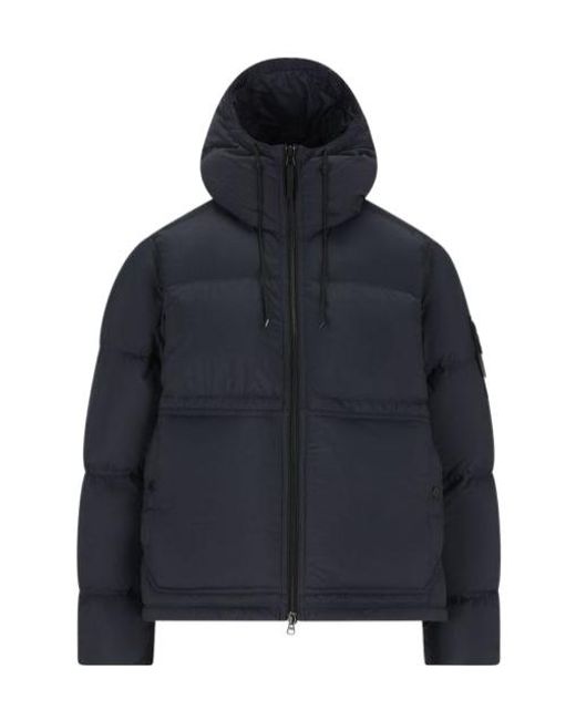 Stone Island Blue Drawstring Hooded Puffer Jacket for men