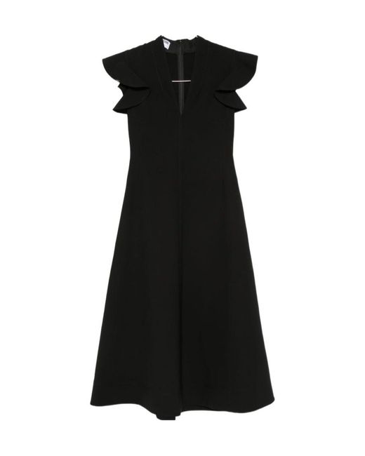 Moschino Black Ruffled-Sleeve V-Neck Midi Dress