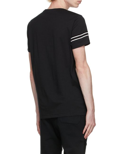Balmain Black Flocked Cotton T-Shirt With Logo Print for men