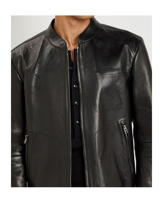 Tom Ford Black Stand-Up Collar Leather Jacket for men