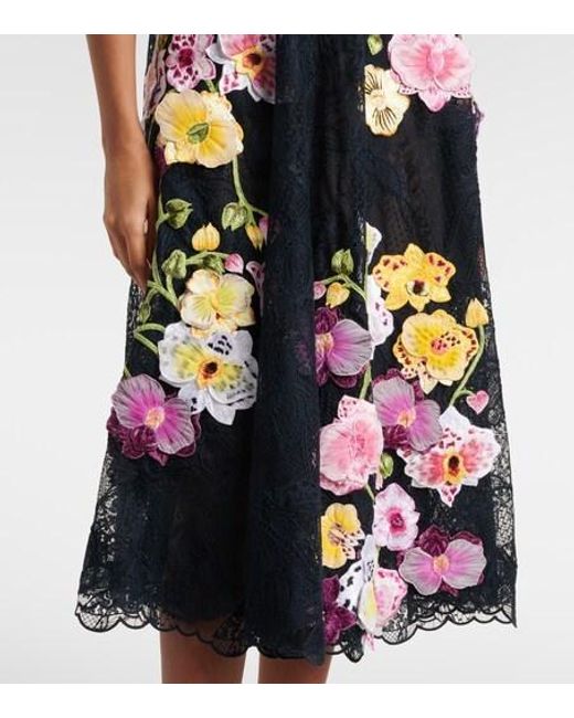 Oscar de la Renta Blue Orchid Embroidered Lace Cocktail Dress