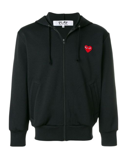 COMME DES GARÇONS PLAY Black Comme Des Garçons Play Heart Logo Patch Zip-Up Hoodie for men