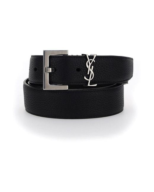 Saint Laurent White Monogram Logo Plaque Belt for men