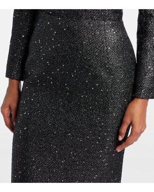 Carolina Herrera Black Sequined And Thread Tweed Pencil Skirt