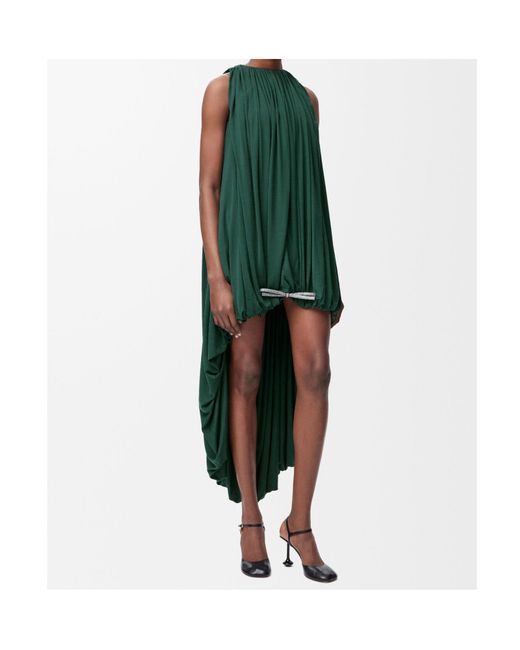 Loewe Draped Crystal-Bow Asymmetric Dress in Green | Lyst Loewe Draped Crystal-Bow Asymmetric Dress in Green | Lyst