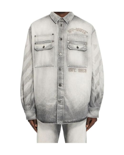 Off-White c/o Virgil Abloh Gray Diagonal Embroidered Denim Jacket for men