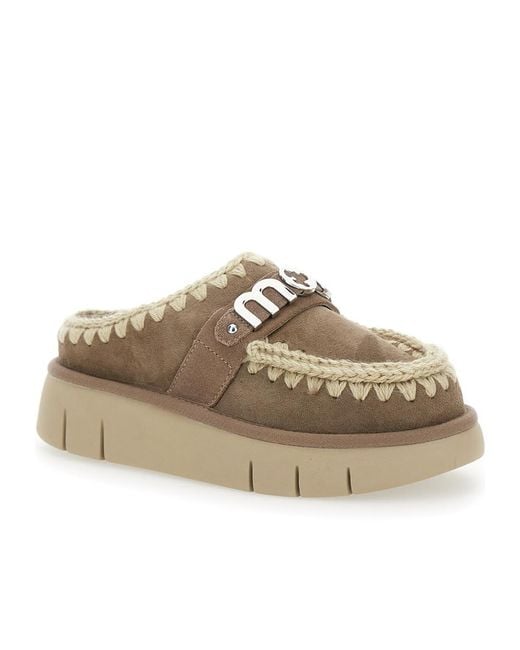 Mou Brown Round Head Muller Shoes