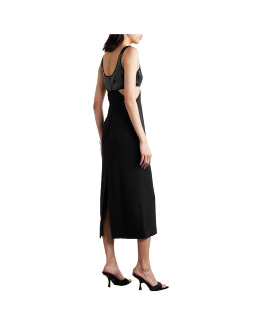 David Koma Black Cutout Sequin-Embellished Crepe Midi Dress