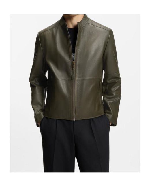 Boss Green Grained-Leather Jacket for men