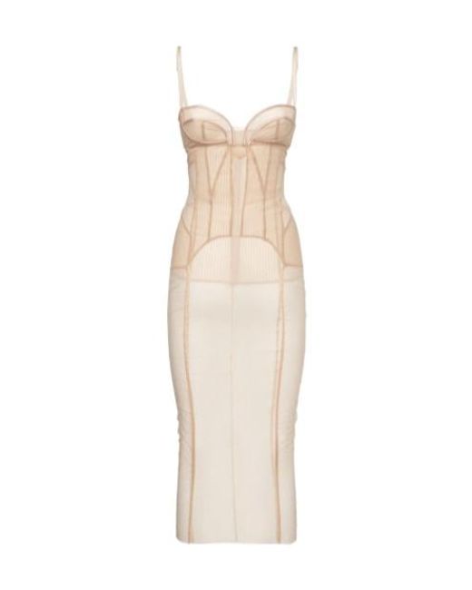 Dolce & Gabbana White Elastic Tulle Medium Length Dress