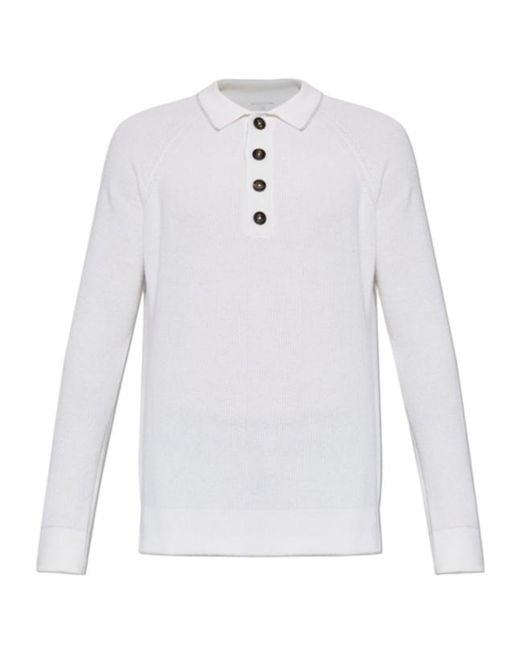 Eleventy White Long Sleeve Knit Polo Shirt for men