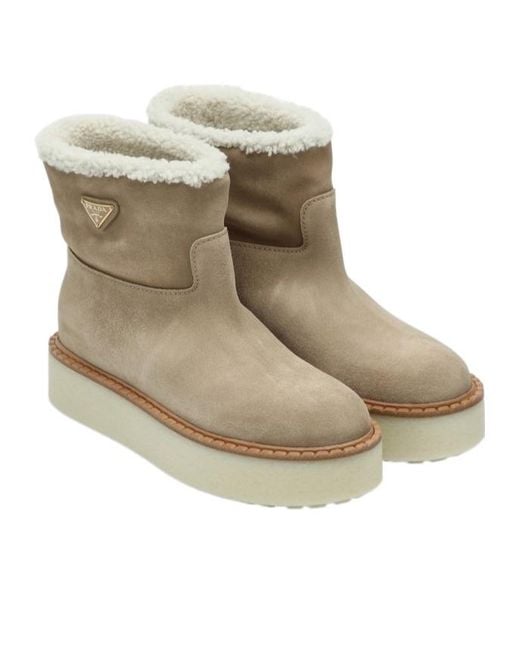 Prada Natural Triangle-Logo Slip-On Boots
