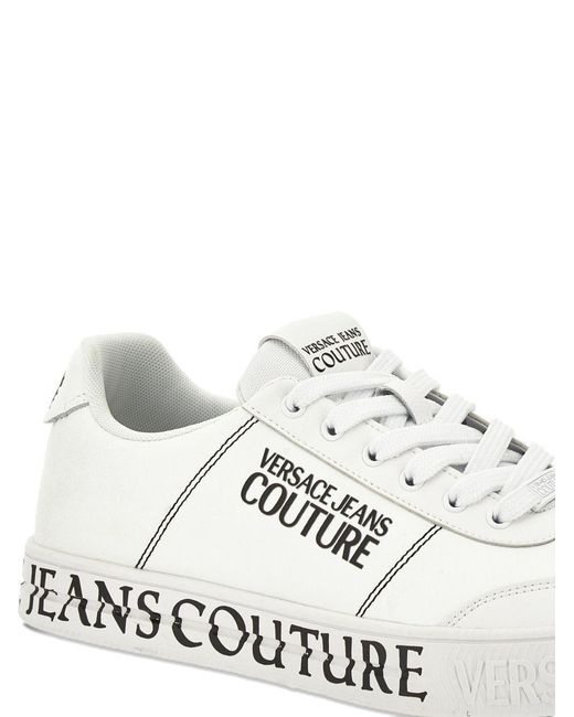 Versace Jeans White Couture Logo Printed Lace-Up Sneakers for men