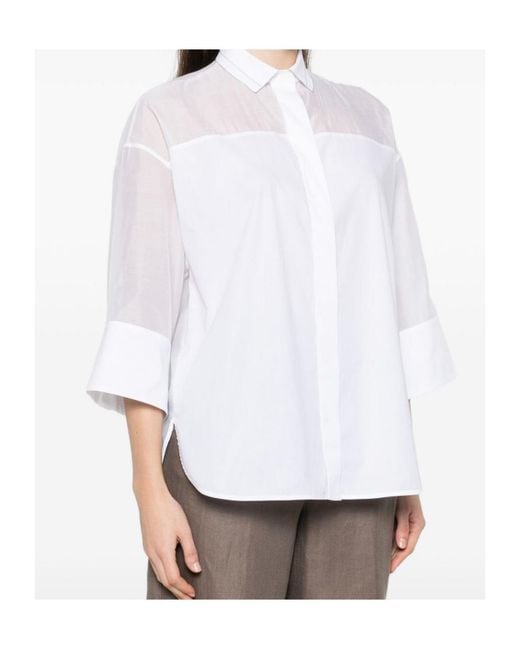 Peserico White Sheer Panel Oversized Shirt