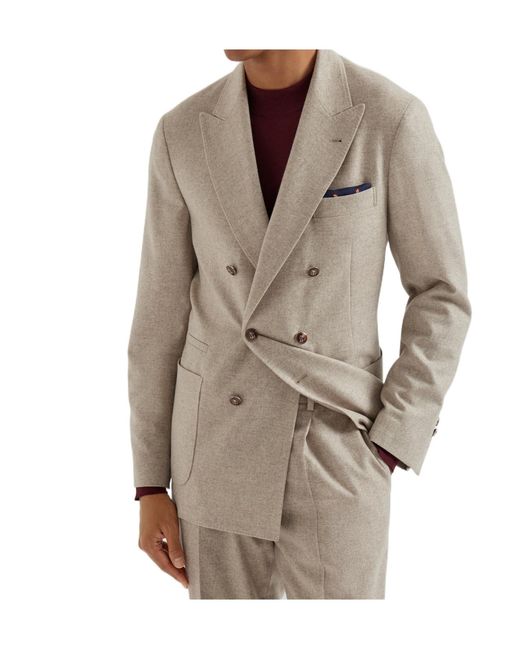 Brunello Cucinelli Natural Double-Breasted Patch-Pocket Blazer for men