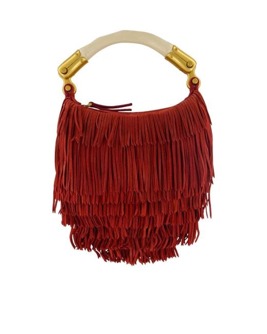 Balmain Red Ebene Mini Fringed Clutch Bag
