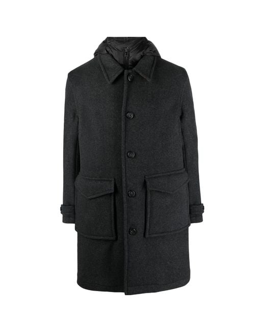 Woolrich Black Wool-Blend Button-Up Coat for men