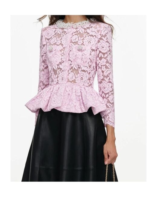 Self-Portrait Pink Lace Peplum Top