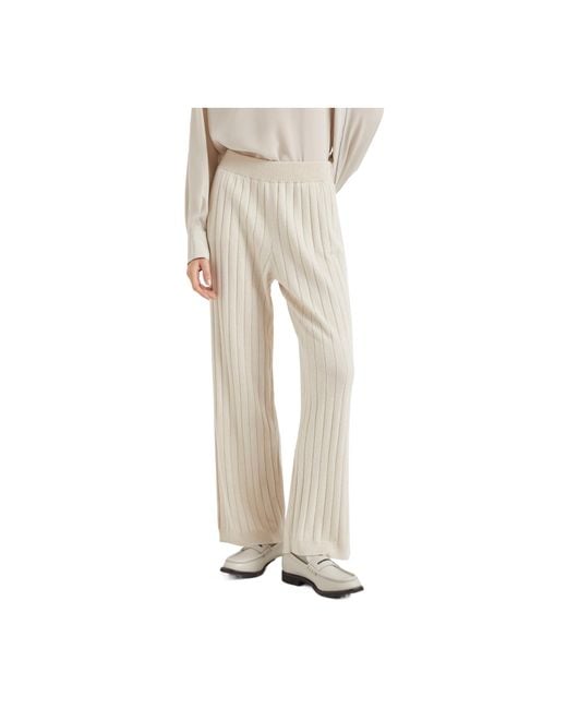 Brunello Cucinelli White Ribbed Flared Pants