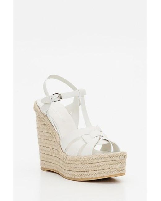 Saint Laurent White Tribute Wedge Sandals