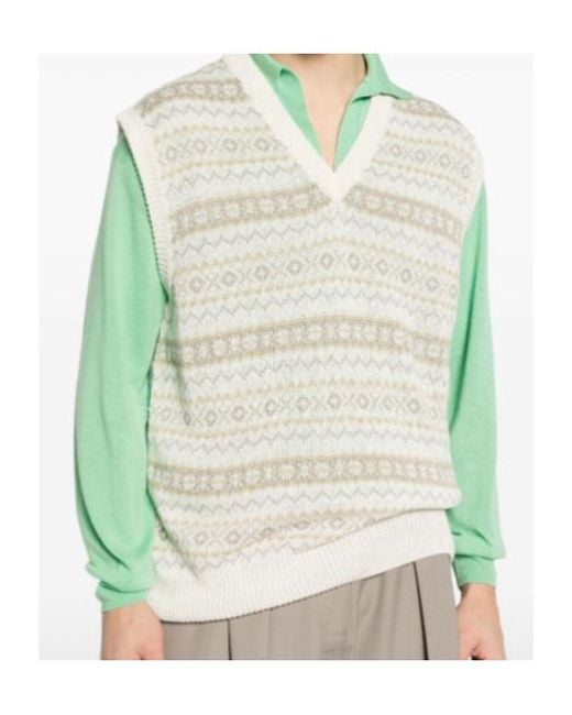 Kiton White V-Neck Knitted Vest for men