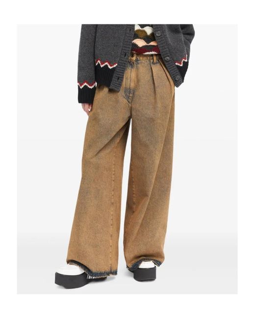 Alanui Natural Desert Rose Pleat-Detailed Acid-Wash Jeans