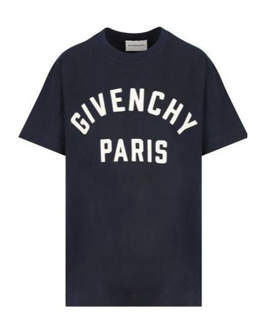 Givenchy Blue Paris Logo Zigzag Stitching T-Shirt