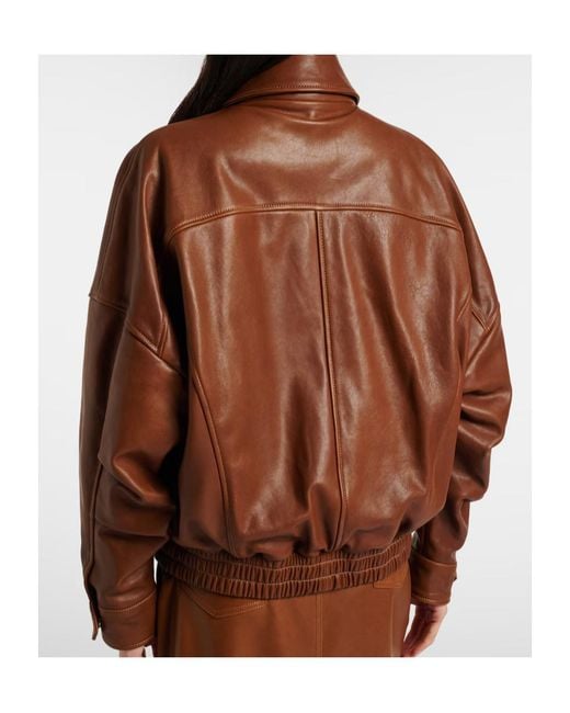 Nour Hammour Brown Runa Leather Bomber Jacket