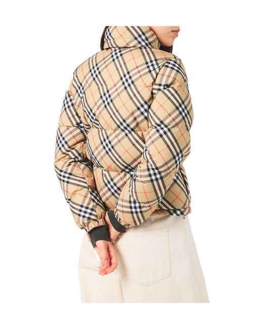 Burberry Metallic Check Insulated Cropped Short Puffer Jacket